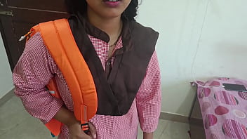 Alpana engages in sexual activity with her boyfriend while dressed in a college uniform, speaking clearly in Hindi. She performs oral sex and experiences intense penetration