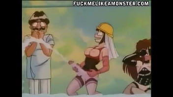 Teen threesome with strapon and cumshot in anime