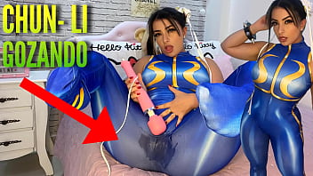 Chun Li cosplay babe pleasures herself with a hachi vibrator to intense orgasm